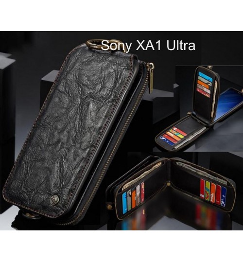 Sony XA1 Ultra case premium leather multi cards 2 cash pocket zip pouch