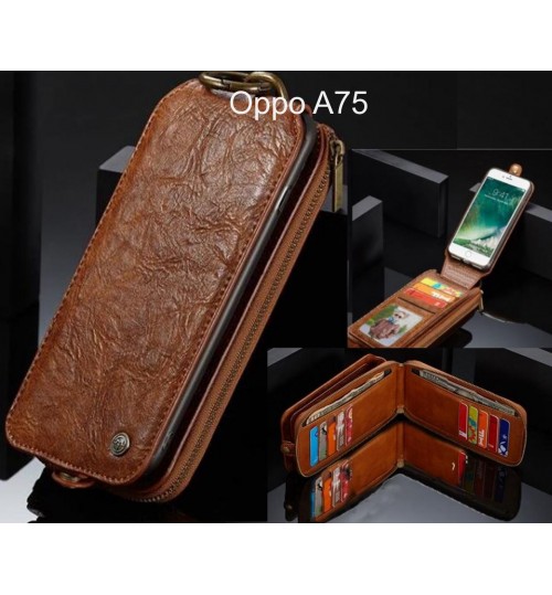 Oppo A75 case premium leather multi cards 2 cash pocket zip pouch