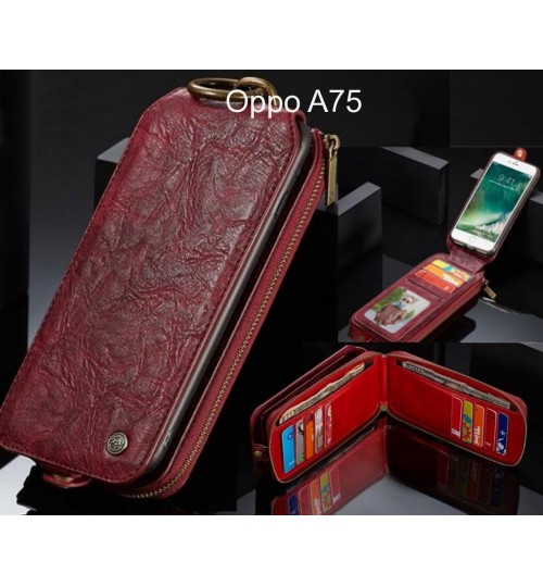 Oppo A75 case premium leather multi cards 2 cash pocket zip pouch