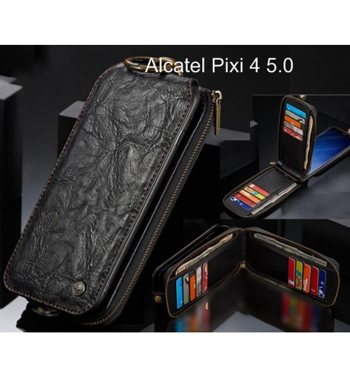 Alcatel Pixi 4 5.0 case premium leather multi cards 2 cash pocket zip pouch