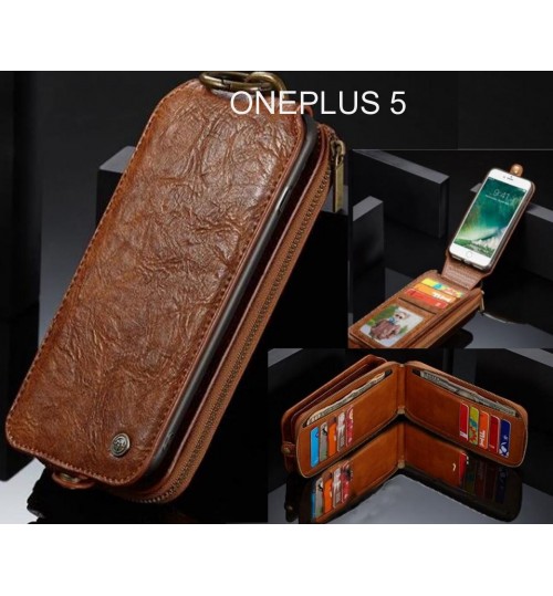 ONEPLUS 5 case premium leather multi cards 2 cash pocket zip pouch