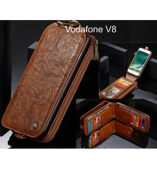 Vodafone V8 case premium leather multi cards 2 cash pocket zip pouch