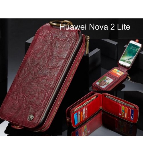 Huawei Nova 2 Lite case premium leather multi cards 2 cash pocket zip pouch