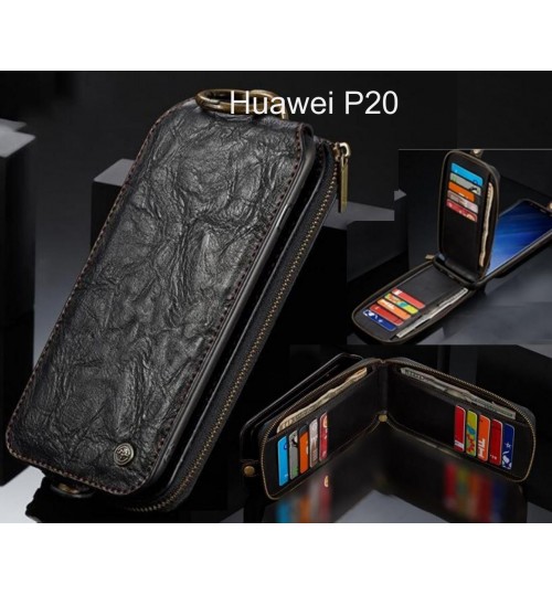 Huawei P20 case premium leather multi cards 2 cash pocket zip pouch