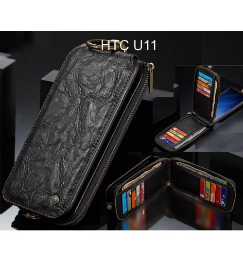 HTC U11 case premium leather multi cards 2 cash pocket zip pouch