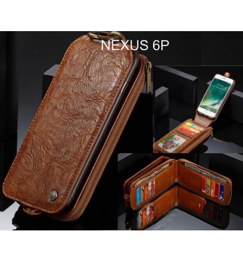NEXUS 6P case premium leather multi cards 2 cash pocket zip pouch