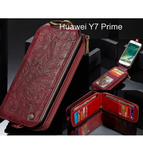 Huawei Y7 Prime case premium leather multi cards 2 cash pocket zip pouch