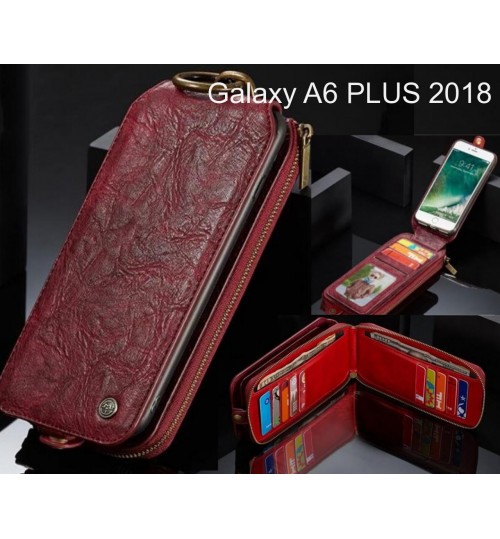 Galaxy A6 PLUS 2018 case premium leather multi cards 2 cash pocket zip pouch