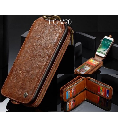 LG V20 case premium leather multi cards 2 cash pocket zip pouch