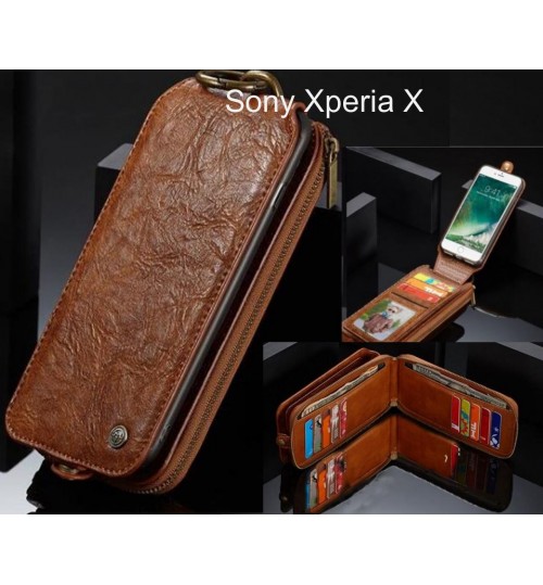 Sony Xperia X case premium leather multi cards 2 cash pocket zip pouch