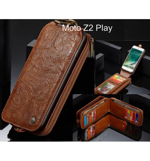 Moto Z2 Play case premium leather multi cards 2 cash pocket zip pouch