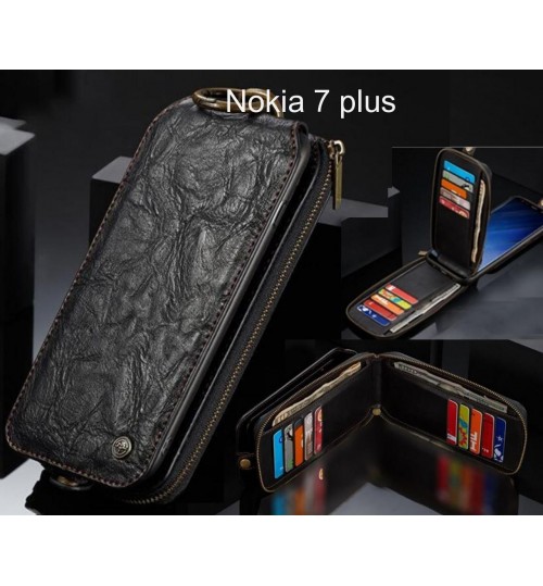 Nokia 7 plus case premium leather multi cards 2 cash pocket zip pouch