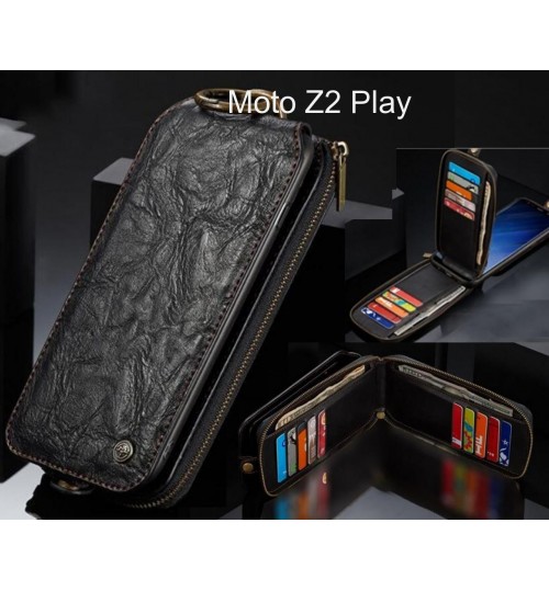 Moto Z2 Play case premium leather multi cards 2 cash pocket zip pouch