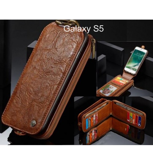 Galaxy S5 case premium leather multi cards 2 cash pocket zip pouch