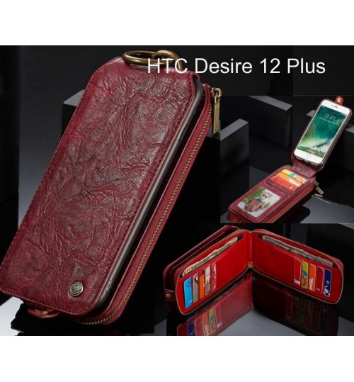 HTC Desire 12 Plus case premium leather multi cards 2 cash pocket zip pouch