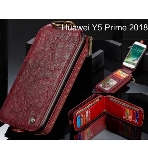 Huawei Y5 Prime 2018 case premium leather multi cards 2 cash pocket zip pouch