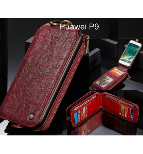 Huawei P9 case premium leather multi cards 2 cash pocket zip pouch