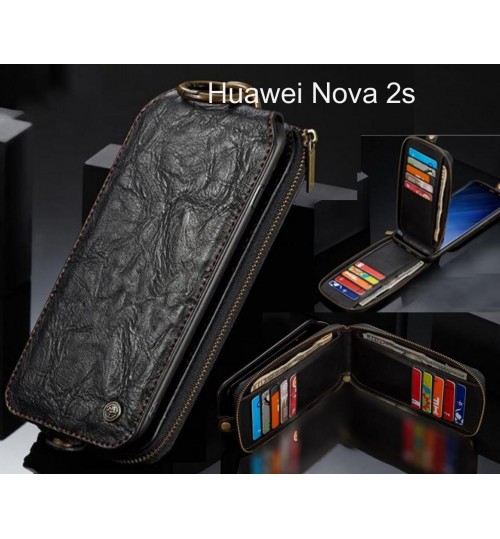 Huawei Nova 2s case premium leather multi cards 2 cash pocket zip pouch