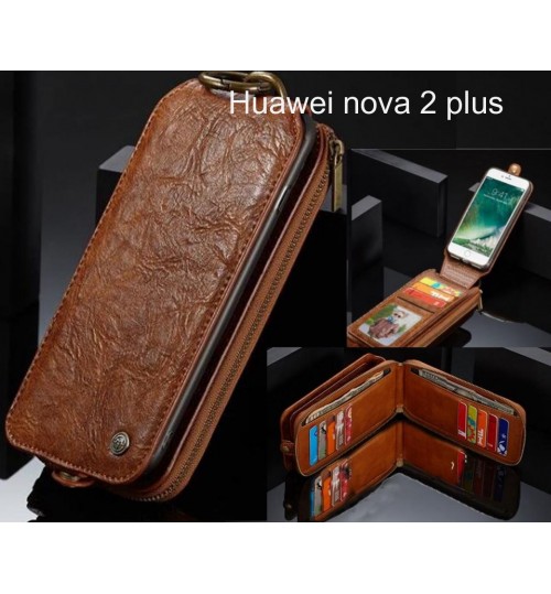 Huawei nova 2 plus case premium leather multi cards 2 cash pocket zip pouch