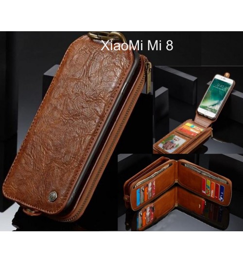 XiaoMi Mi 8 case premium leather multi cards 2 cash pocket zip pouch
