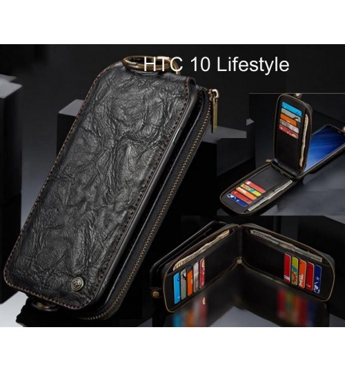 HTC 10 Lifestyle case premium leather multi cards 2 cash pocket zip pouch
