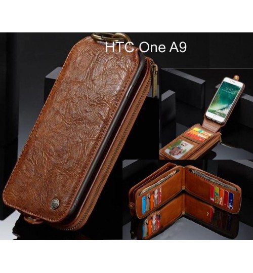 HTC One A9 case premium leather multi cards 2 cash pocket zip pouch