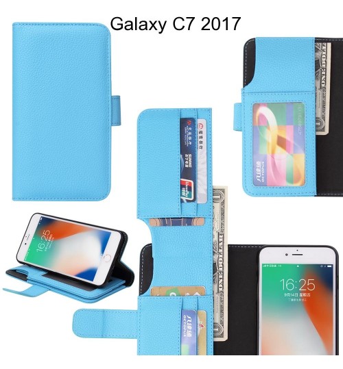 Galaxy C7 2017 Case Leather Wallet Case Cover - Blue
