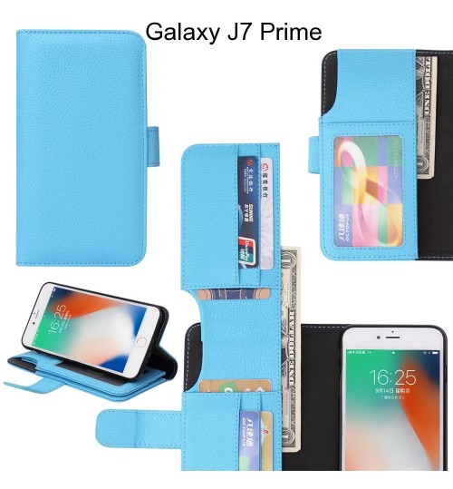 Galaxy J7 Prime Case Leather Wallet Case Cover - Blue
