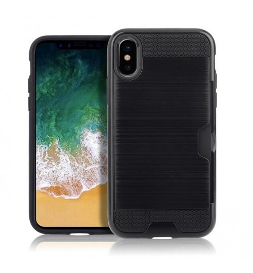 Iphone XS Max CASE impact proof hybrid case card clip Brushed Metal Texture