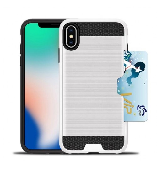 Iphone XS Max CASE impact proof hybrid case card clip Brushed Metal Texture