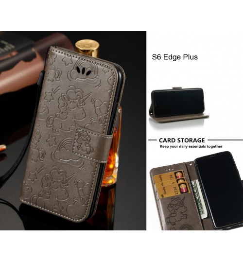 S6 Edge Plus Case Leather Wallet Flip Case Embossed Unicon Pattern - Grey