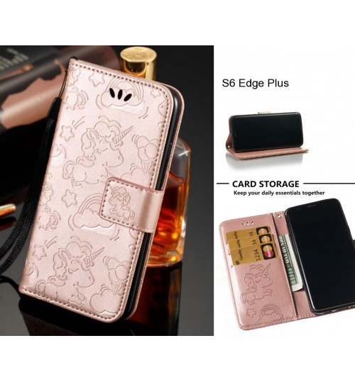 S6 Edge Plus Case Leather Wallet Flip Case Embossed Unicon Pattern - Rose Gold