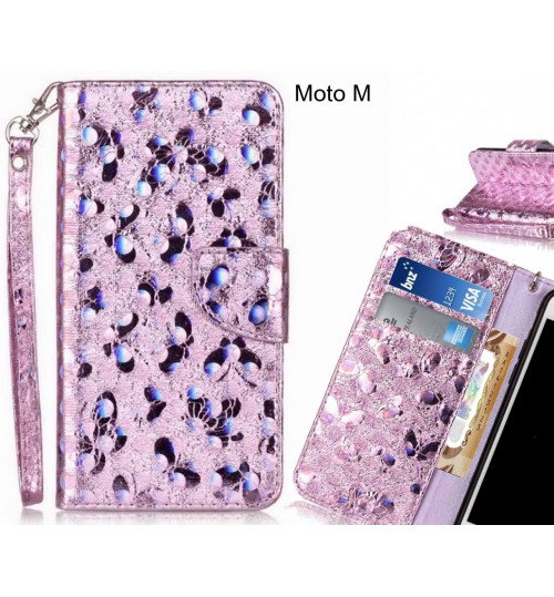 Moto M Case Wallet Leather Flip Case laser butterfly