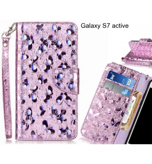 Galaxy S7 active Case Wallet Leather Flip Case laser butterfly