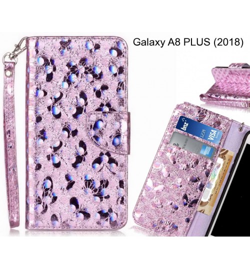 Galaxy A8 PLUS (2018) Case Wallet Leather Flip Case laser butterfly