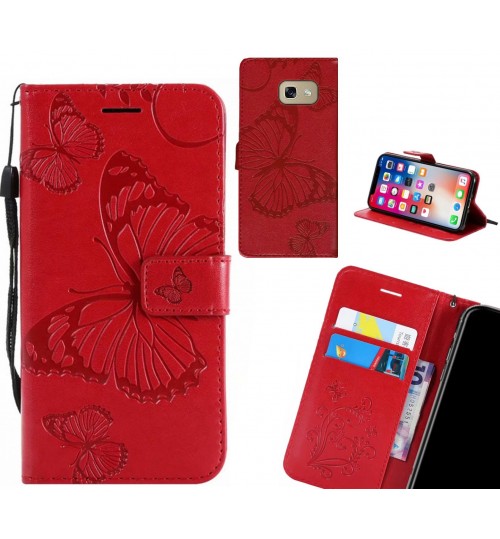 Galaxy A5 2017 Case Embossed Butterfly Wallet Leather Case - Red