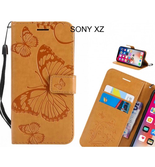 SONY XZ Case Embossed Butterfly Wallet Leather Case