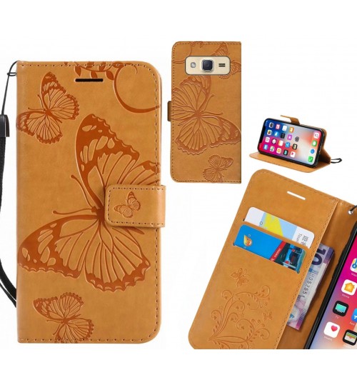 Galaxy J2 Case Embossed Butterfly Wallet Leather Case