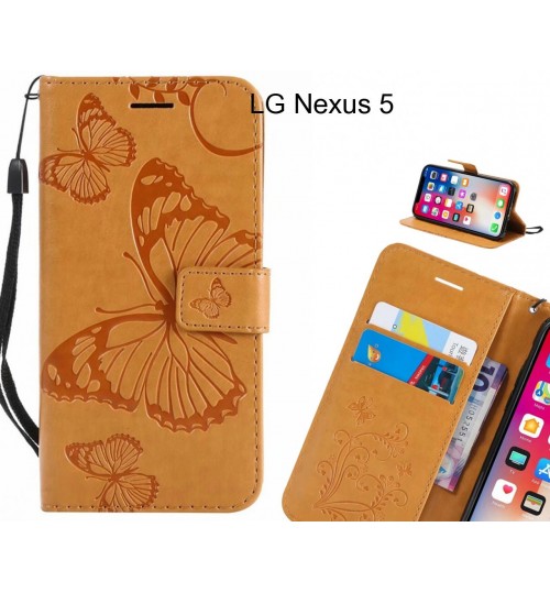 LG Nexus 5 Case Embossed Butterfly Wallet Leather Case