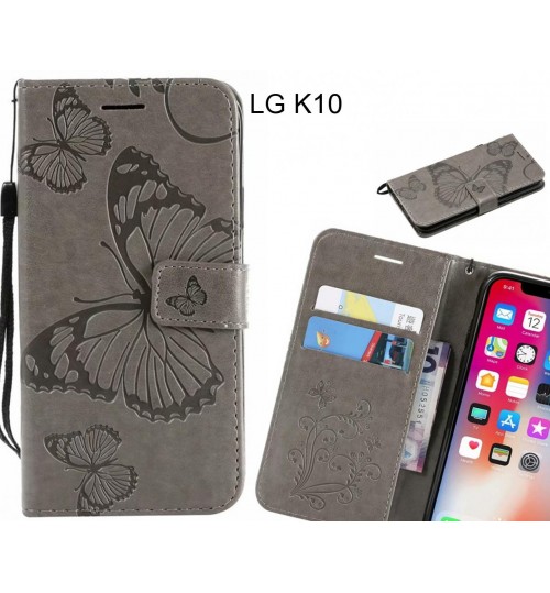 Lg K10 Case Embossed Butterfly Wallet Leather Case - Grey