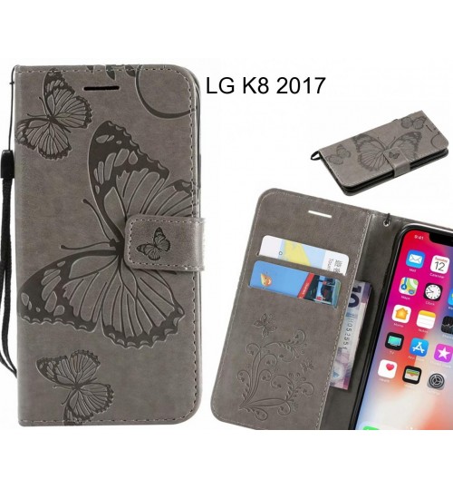 Lg K8 2017 Case Embossed Butterfly Wallet Leather Case - Grey