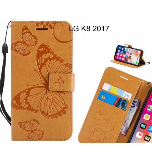 LG K8 2017 Case Embossed Butterfly Wallet Leather Case