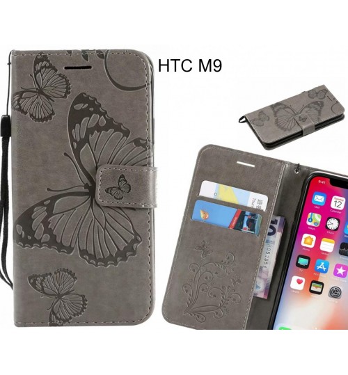 Htc M9 Case Embossed Butterfly Wallet Leather Case - Grey