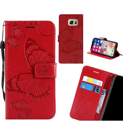 Galaxy Note 5 Case Embossed Butterfly Wallet Leather Case - Red