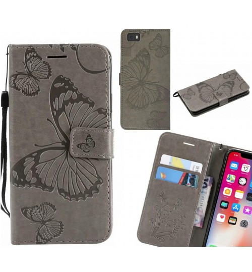 Huawei P8 Lite Case Embossed Butterfly Wallet Leather Case - Grey