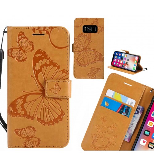 Galaxy S8 Plus Case Embossed Butterfly Wallet Leather Case - Brown