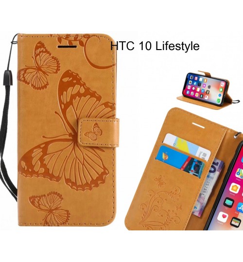 Htc 10 Lifestyle Case Embossed Butterfly Wallet Leather Case - Brown