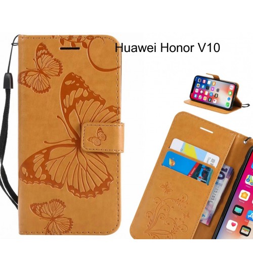 Huawei Honor V10 Case Embossed Butterfly Wallet Leather Case - Brown