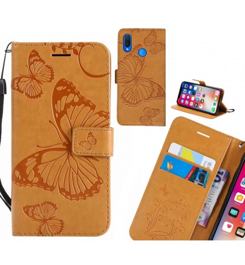 Huawei Nova 3i Case Embossed Butterfly Wallet Leather Case - Brown