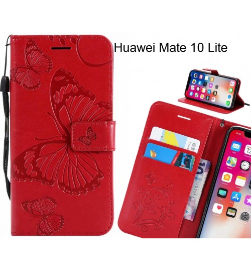 Huawei Mate 10 Lite Case Embossed Butterfly Wallet Leather Case - Red